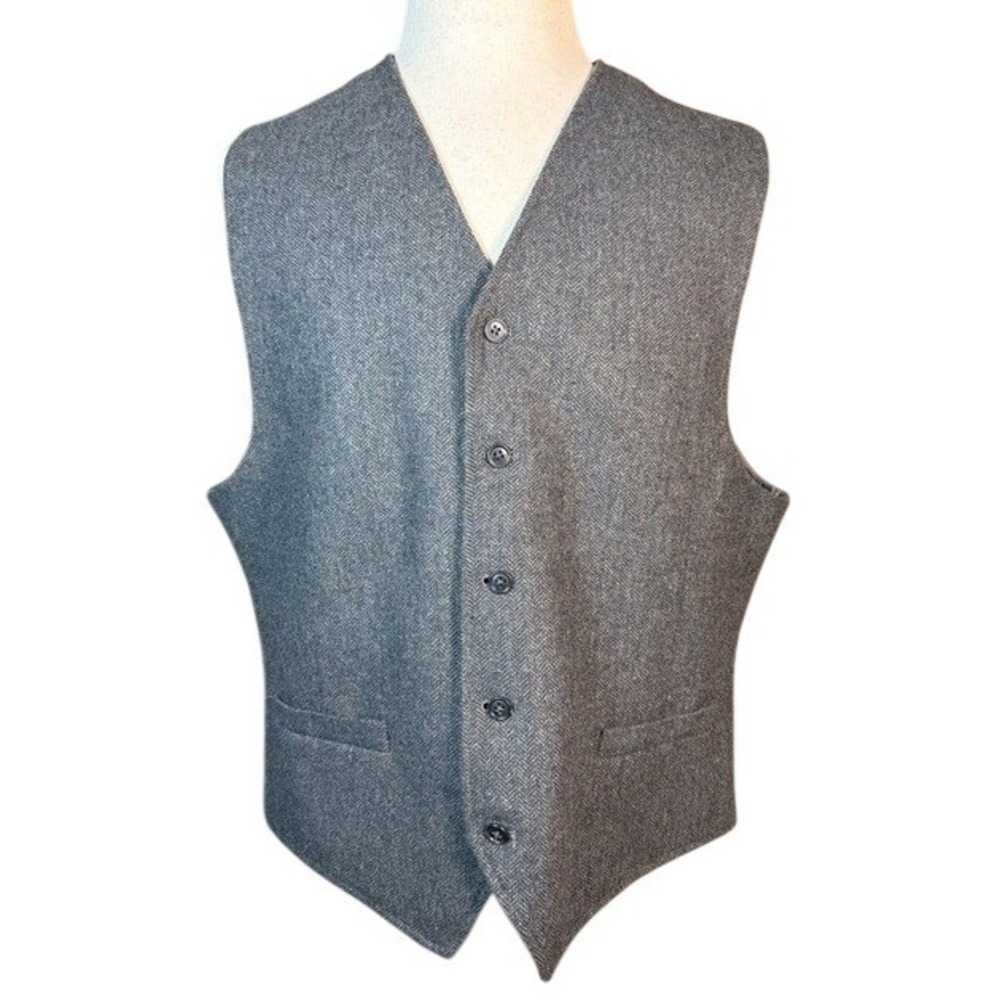 Pronto Uomo Mens XXL Gray Herringbone Wool Blend 5-Button Suit Vest Waistcoat